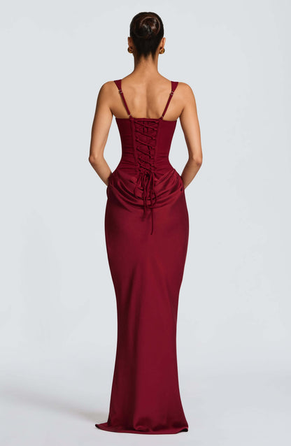 Vivienne | Luxe Satijnen Avondjurk met Gedrapeerde Taille en Maxi Silhouet