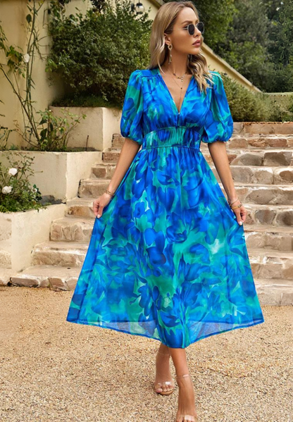 Rosalie | Elegant Floral Midi Dress for Weddings and Summer Parties