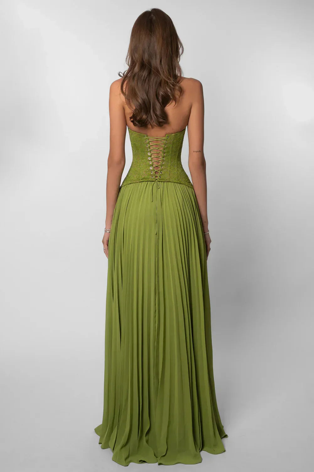 Alice | Geplooide Maxi Jurk met Corset Taille en Halterhals