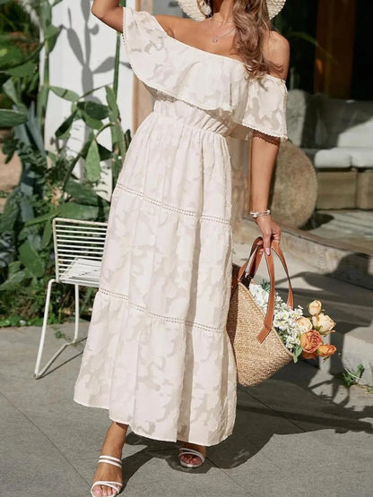 Off Shoulder Maxi Jurk | Luchtige Zomer Jurk met Ruffle Details & Elegante Flow