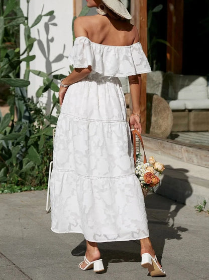 Off Shoulder Maxi Jurk | Luchtige Zomer Jurk met Ruffle Details & Elegante Flow