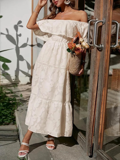 Off Shoulder Maxi Jurk | Luchtige Zomer Jurk met Ruffle Details & Elegante Flow