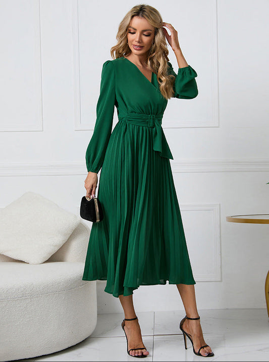 Isabelle | Elegant Pleated Midi Dress for Weddings and Parties