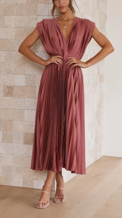 Elena | Elegante Geplooide Midi Jurk voor Bruiloften en Feesten
