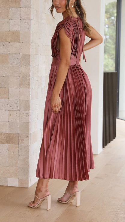 Elena | Elegante Geplooide Midi Jurk voor Bruiloften en Feesten