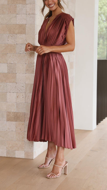 Elena | Elegante Geplooide Midi Jurk voor Bruiloften en Feesten