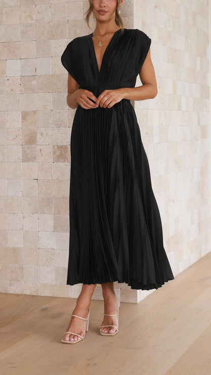 Elena | Elegante Geplooide Midi Jurk voor Bruiloften en Feesten