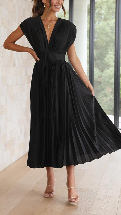 Elena | Elegante Geplooide Midi Jurk voor Bruiloften en Feesten