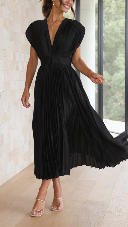 Elena | Elegante Geplooide Midi Jurk voor Bruiloften en Feesten
