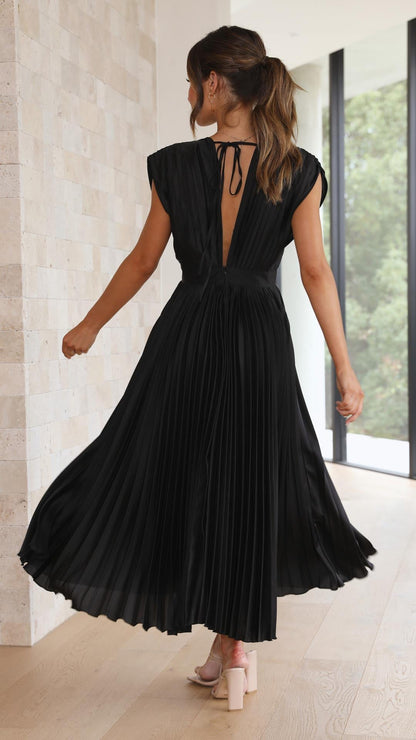 Elena | Elegante Geplooide Midi Jurk voor Bruiloften en Feesten