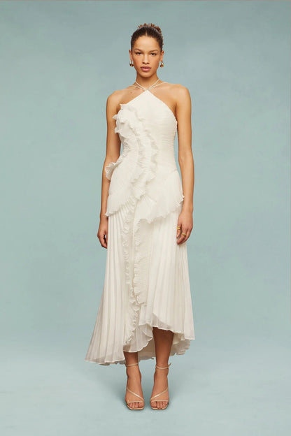Valentina | Elegante Geplooide Maxi Jurk voor Bruiloftsgasten