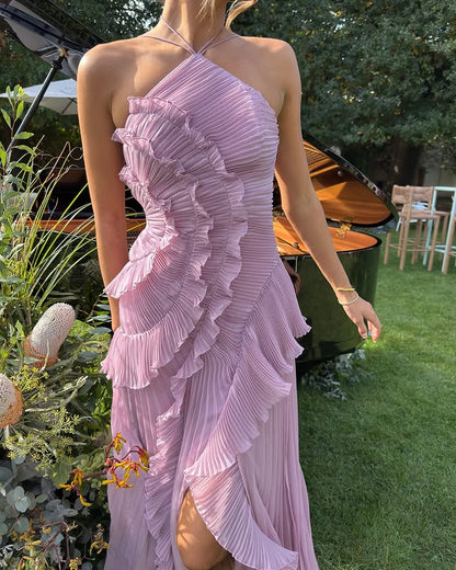 Valentina | Elegante Geplooide Maxi Jurk voor Bruiloftsgasten