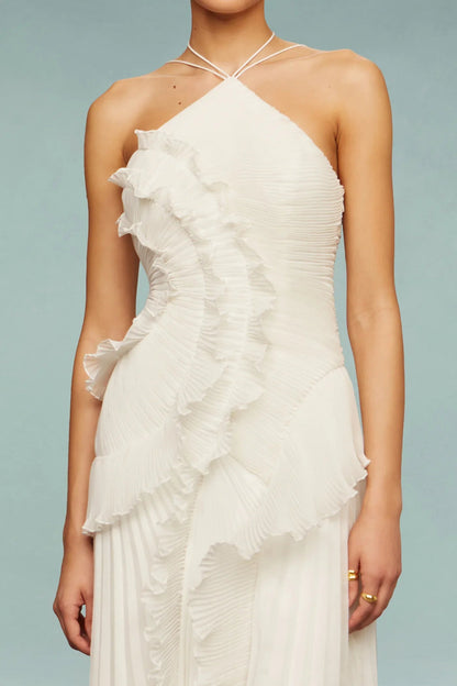 Valentina | Elegante Geplooide Maxi Jurk voor Bruiloftsgasten