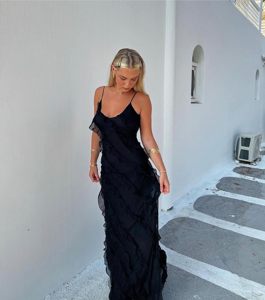 Women's Ruffle Maxi Dress – Elegant Day-to-Evening Style