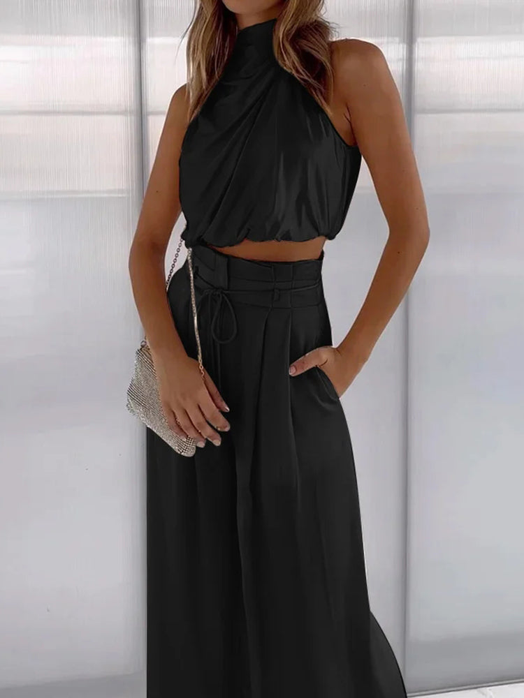 Noa Luxe Set | Draped Top & High Waist Broek | Elegante Co-Ord
