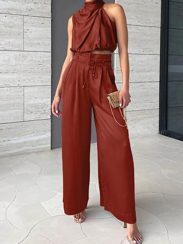 Noa Luxe Set | Draped Top & High Waist Broek | Elegante Co-Ord