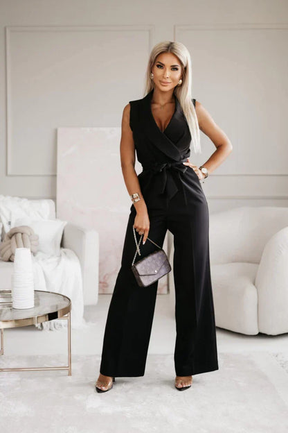 Elegant Women's Jumpsuit | Waist Tie & Wide Legs