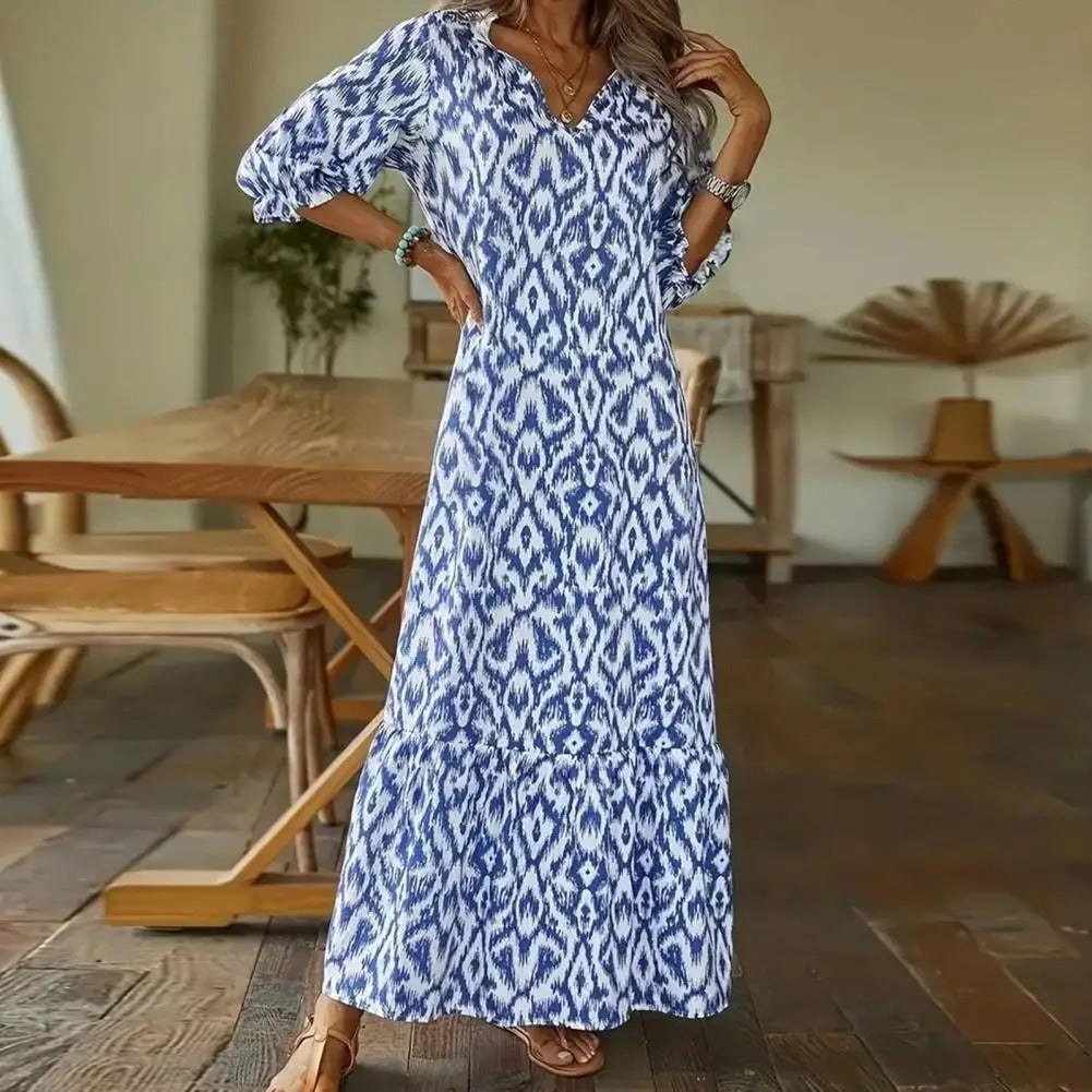 Elara Maxi Dress Women | Bohemian Print & V-Neck