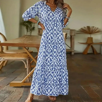 Elara Maxi Dress Women | Bohemian Print & V-Neck