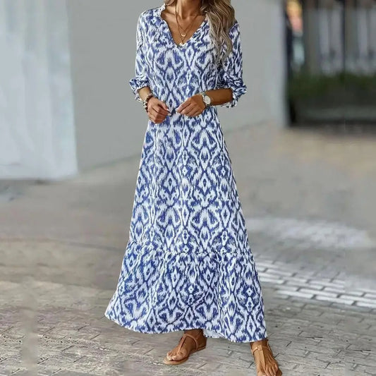 Elara Maxi Dress Women | Bohemian Print & V-Neck
