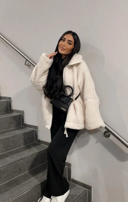 Damen Übergroße Teddy-Fleece-Jacke – Weich & Warm