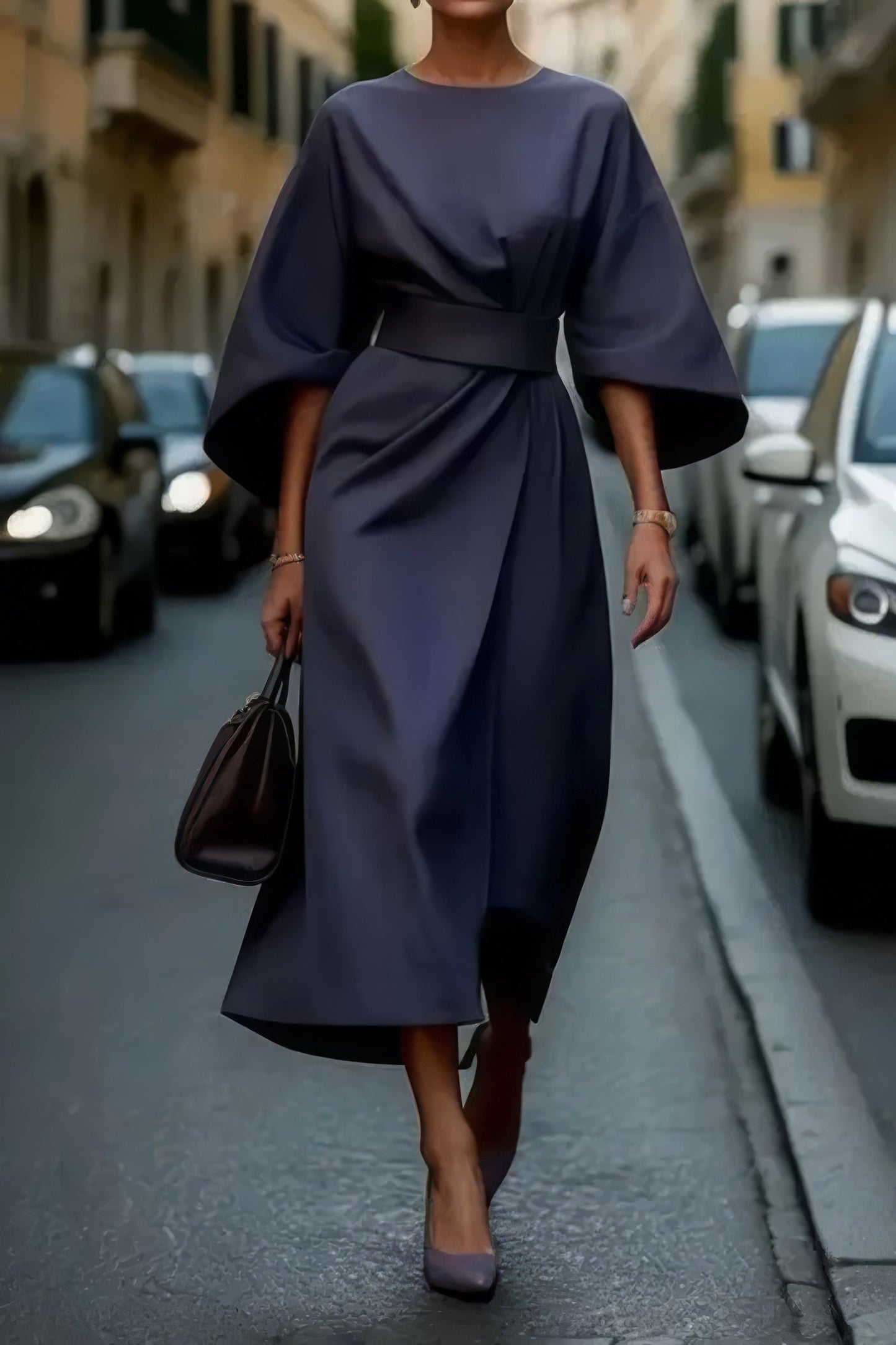 Margaret - Elegante Dames Jurk Met Pofmouwen En Tailleceintuur