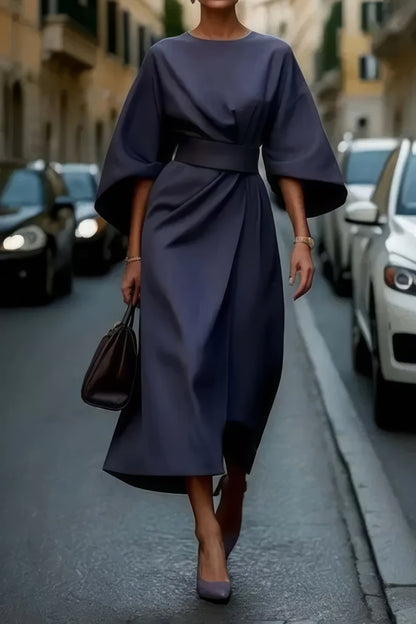 Margaret - Elegante Dames Jurk Met Pofmouwen En Tailleceintuur