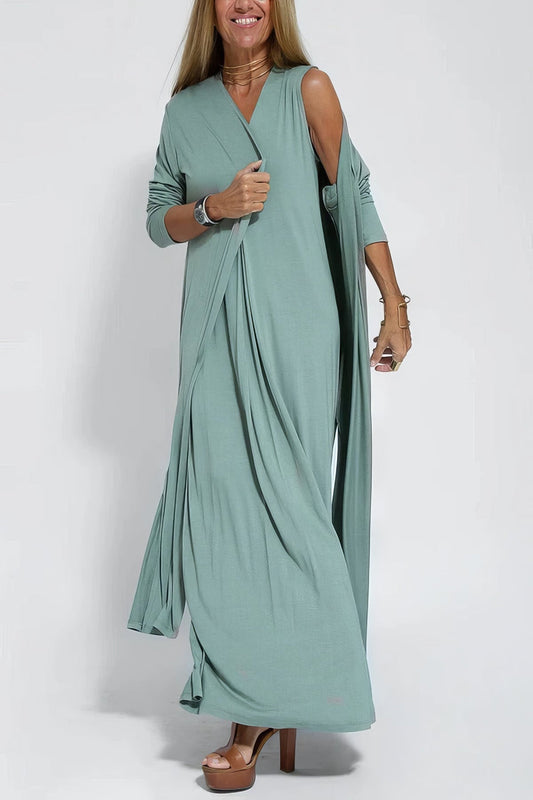 Ava – Elegante lange jurk met cardigan set