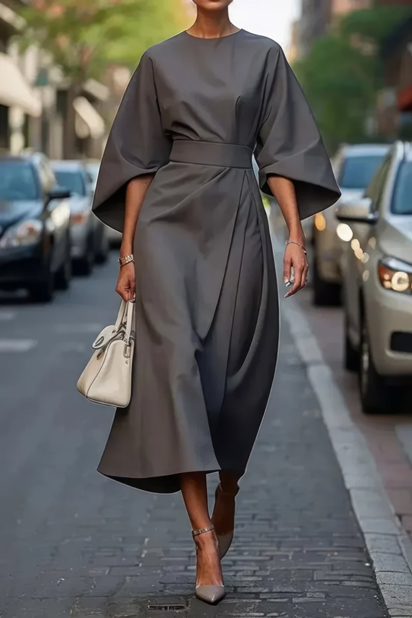 Margaret - Elegante Dames Jurk Met Pofmouwen En Tailleceintuur