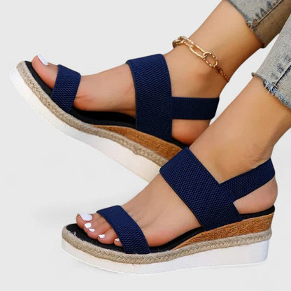 Dames Platform Sandalen | Comfort Stretch Band & Zomerstijl-Schoenen – Dames – Sandalen – Platform Sandalen-Myna Mode-Blauw-US 5 - UK 3-Myna Mode